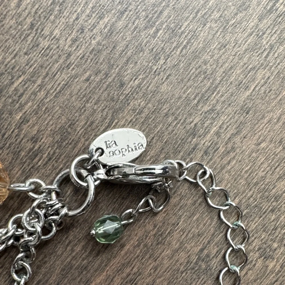 Lia Sophia Multi Strand Beaded Statement Necklace Silver Tone Green Brown